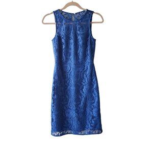 J Crew Party Cocktail Evening Lace Pencil Dress Sleeveless Royal Blue